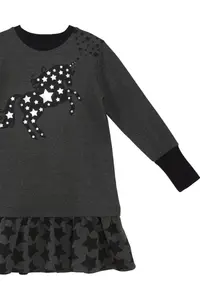 MSHB&G Starry Unicorn Anthracite Girl's Winter Long Sleeve Ruffle Dress - Image 6
