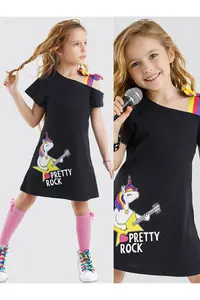MSHB&G Unicorn Rock Girls' Black Summer Penye Dress