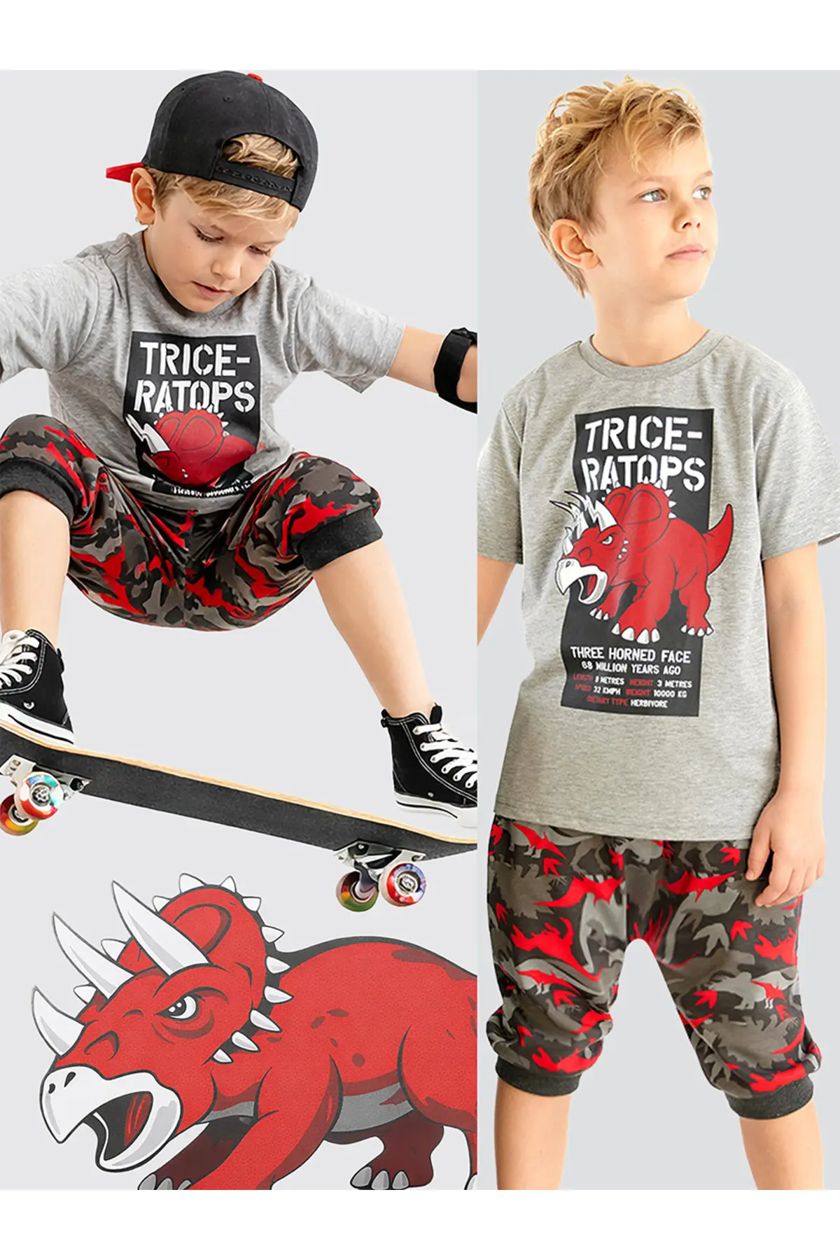 MSHB&G Triceratops Boys' T-Shirt Capri Shorts Set