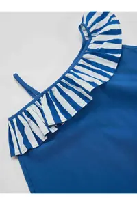MSHB&G Strawberry Woven Girl's Ruffled Navy Blue Summer Dress - Image 5