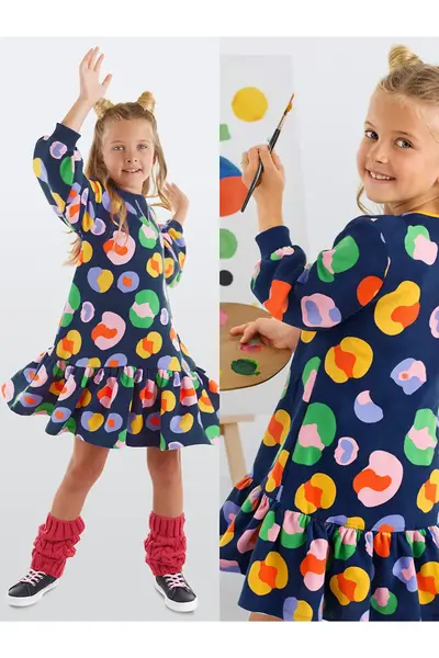 MSHB&G Colorful Floral Girls' Navy Blue Dress