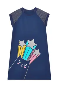 MSHB&G Cat Girl's Navy Blue Sleeve Detailed Glitter Summer Dress - Image 3