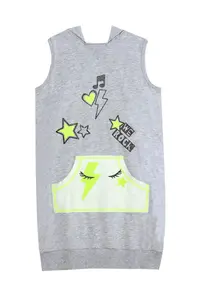 MSHB&G We Rock Gray Melange Hooded Pocket Sleeveless Girls' Dress - Image 3