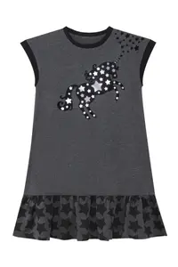 MSHB&G Starry Unicorn Ruffled Girl's Summer Gray Dress - Image 3