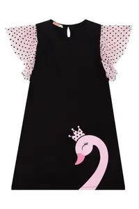 MSHB&G Swan Girl's Tulle Frilled Polka Dot Black Dress for Girls - Image 3