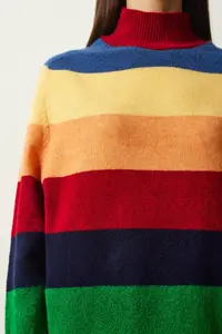 Happiness İstanbul Women's Red Block Color Striped Oversize Knitwear Sweater - Image 4