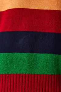 Happiness İstanbul Women's Red Block Color Striped Oversize Knitwear Sweater - Image 5