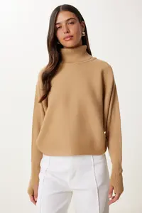 Happiness İstanbul Women's Biscuit Finger-Cut Crop Ribbed Knitwear Sweater - Image 2