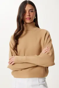Happiness İstanbul Women's Biscuit Finger-Cut Crop Ribbed Knitwear Sweater - Image 3