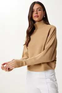 Happiness İstanbul Women's Biscuit Finger-Cut Crop Ribbed Knitwear Sweater - Image 4