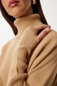 Happiness İstanbul Women's Biscuit Finger-Cut Crop Ribbed Knitwear Sweater - Image 5