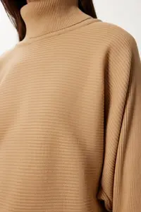 Happiness İstanbul Women's Biscuit Finger-Cut Crop Ribbed Knitwear Sweater - Image 6