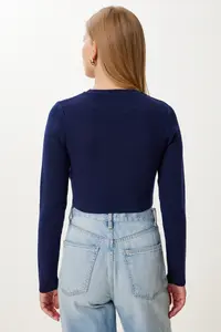 Happiness İstanbul Women NAVY BLUE Basic Crop Knitwear Sweater - Image 3
