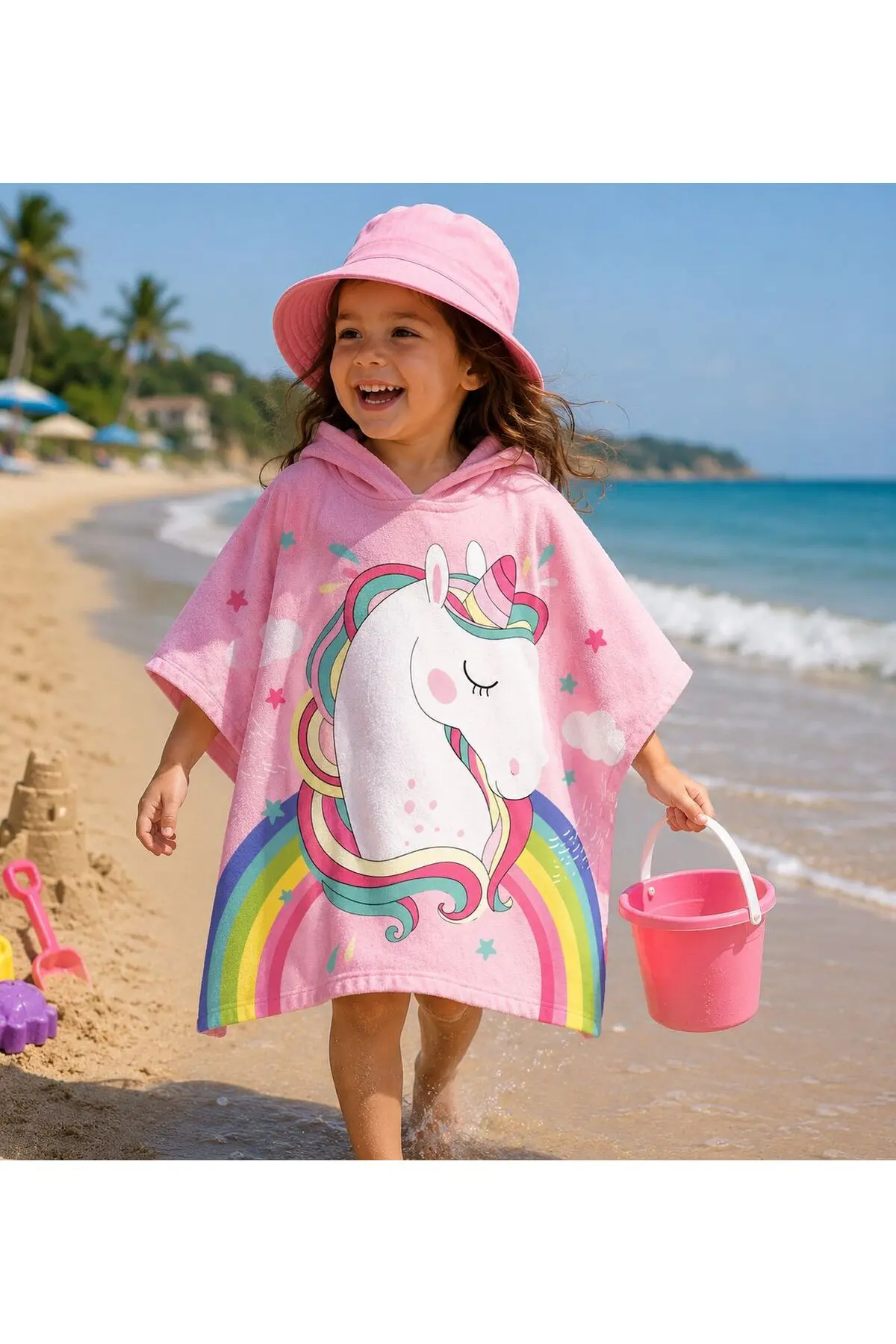 Marte Home Marte Kids Girls' Hooded Beach&Banyo Poncho