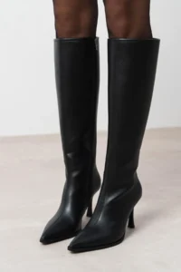 Nisantasi Shoes DOLI Black MATTE Zipper Detailed Pointed toe Women Heels Boots - Image 7
