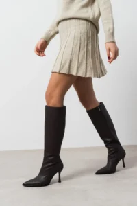Nisantasi Shoes DOLI COFFEE MATTE Zipper Detailed Pointed toe Women Heels Boots - Image 8
