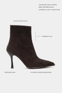 Nisantasi Shoes Marma BITTER BROWN GENUINE SUEDE Zipper Detailed Pointed toe Women Heels Boots - Image 2