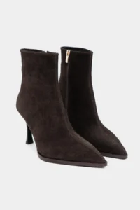Nisantasi Shoes Marma BITTER BROWN GENUINE SUEDE Zipper Detailed Pointed toe Women Heels Boots - Image 3