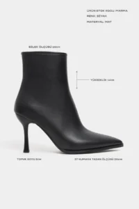 Nisantasi Shoes Marma Black MATTE Zipper Detailed Pointed toe Women Heels Boots - Image 2