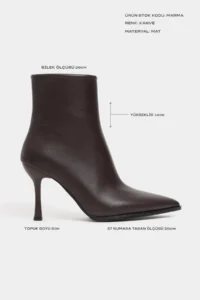 Nisantasi Shoes Marma COFFEE MATTE Zipper Detailed Pointed toe Women Heels Boots - Image 2