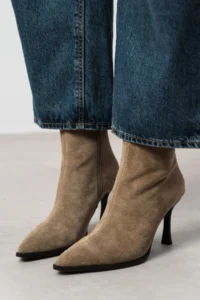 Nisantasi Shoes Marma ROME BEIGE GENUINE SUEDE Zipper Detailed Pointed toe Women Heels Boots