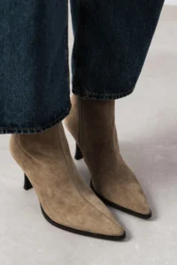 Nisantasi Shoes Marma ROME BEIGE GENUINE SUEDE Zipper Detailed Pointed toe Women Heels Boots - Image 7