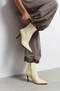 Nisantasi Shoes Marma BUTTER YELLOW MATTE Zipper Detailed Pointed toe Women Heels Boots - Image 6