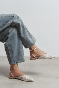 Nisantasi Shoes Tracy Beige Lace Detailed Arka Banded with buckle Women Flats Sandals - Image 2