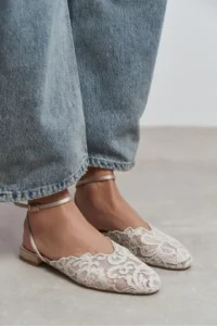 Nisantasi Shoes Tracy Beige Lace Detailed Arka Banded with buckle Women Flats Sandals - Image 7