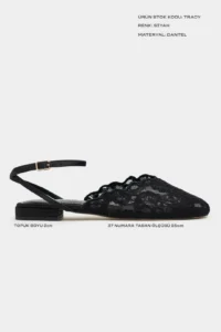 Nisantasi Shoes Tracy Black Lace Detailed Arka Banded with buckle Women Flats Sandals - Image 3