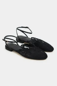 Nisantasi Shoes Tracy Black Lace Detailed Arka Banded with buckle Women Flats Sandals - Image 6