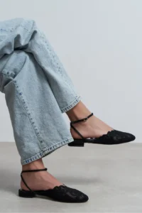 Nisantasi Shoes Tracy Black Lace Detailed Arka Banded with buckle Women Flats Sandals - Image 7