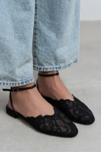 Nisantasi Shoes Tracy Black Lace Detailed Arka Banded with buckle Women Flats Sandals - Image 9