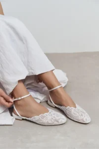 Nisantasi Shoes Tracy WHITE Lace Detailed Arka Banded with buckle Women Flats Sandals - Image 2