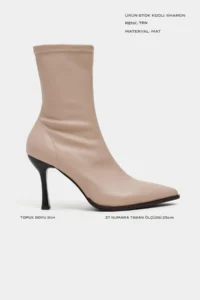 Nisantasi Shoes Sharon Nude MATTE Stretch Pointed toe Thin Heel Women Boots - Image 2