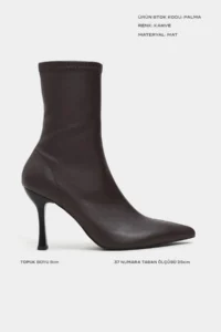 Nisantasi Shoes Palma COFFEE MATTE Stretch Pointed toe Thin Heel Zippered Women Boots - Image 3