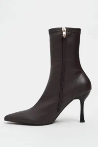 Nisantasi Shoes Palma COFFEE MATTE Stretch Pointed toe Thin Heel Zippered Women Boots - Image 6