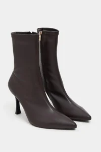 Nisantasi Shoes Palma COFFEE MATTE Stretch Pointed toe Thin Heel Zippered Women Boots - Image 7