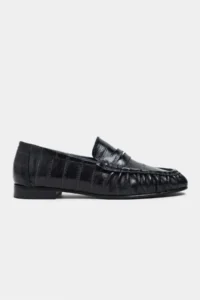 Nisantasi Shoes Capri Black Su Yolu Kroko GENUINE Leather Flat Sole Women Loafer Shoes