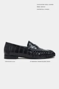 Nisantasi Shoes Capri Black Su Yolu Kroko GENUINE Leather Flat Sole Women Loafer Shoes - Image 3