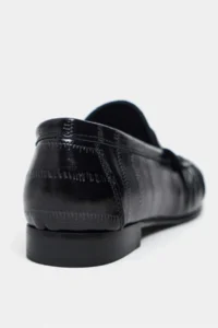 Nisantasi Shoes Capri Black Su Yolu Kroko GENUINE Leather Flat Sole Women Loafer Shoes - Image 5