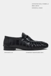 Nisantasi Shoes Marbella Black Su Yolu Kroko GENUINE Leather Flat Sole Women Loafer Shoes - Image 3