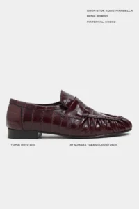 Nisantasi Shoes Marbella Burgundy Su Yolu Kroko GENUINE Leather Flat Sole Women Loafer Shoes - Image 3