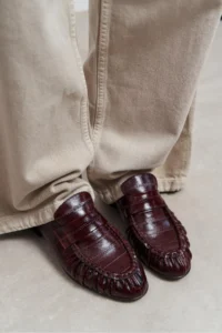 Nisantasi Shoes Marbella Burgundy Su Yolu Kroko GENUINE Leather Flat Sole Women Loafer Shoes - Image 8