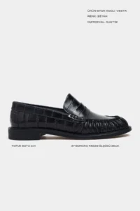 Nisantasi Shoes Vesta Black Su Yolu Kroko GENUINE Leather Flat Sole Women Loafer Shoes - Image 2
