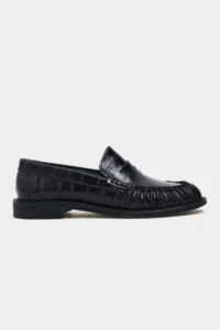 Nisantasi Shoes Vesta Black Su Yolu Kroko GENUINE Leather Flat Sole Women Loafer Shoes - Image 3