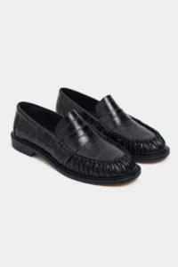 Nisantasi Shoes Vesta Black Su Yolu Kroko GENUINE Leather Flat Sole Women Loafer Shoes - Image 4