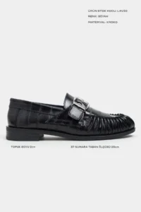 Nisantasi Shoes Lavio Black Su Yolu Kroko GENUINE Leather Plain Hair Clip Detailed Taban Women Loafer Shoes