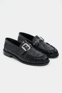 Nisantasi Shoes Lavio Black Su Yolu Kroko GENUINE Leather Plain Hair Clip Detailed Taban Women Loafer Shoes - Image 2