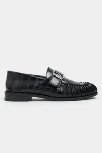 Nisantasi Shoes Lavio Black Su Yolu Kroko GENUINE Leather Plain Hair Clip Detailed Taban Women Loafer Shoes - Image 3
